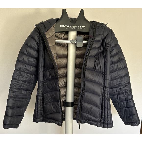 Andrew Marc Navy Blue Puffer Down Jacket Small Packable Lightweight Hooded - Picture 2 of 9